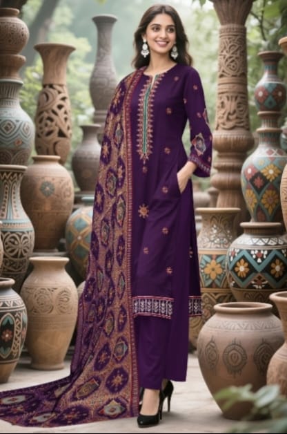 3pc-Embroidered-Dhanak D 58